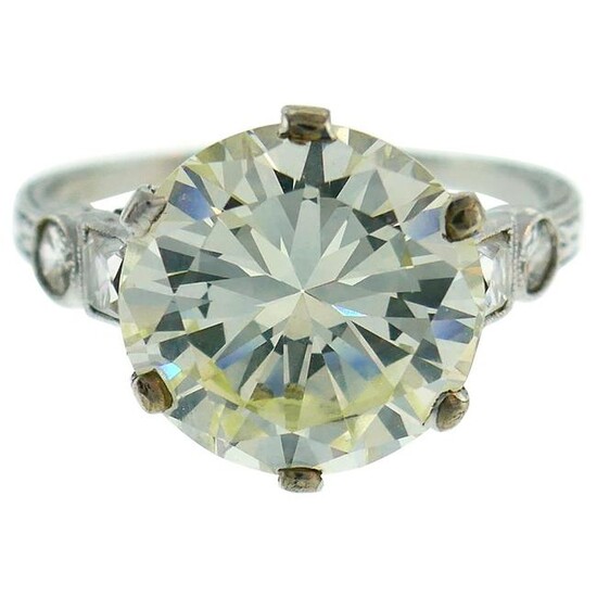 Art Deco Diamond Platinum Solitaire Ring, 5.26 Carat