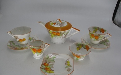 Art Deco Shelley Porcelain 8 Piece Tea For Two Set, No. 1229...
