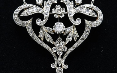 Art Nouveau Gold Diamond and Pearl Necklace