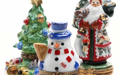 Artoria, Christopher Radko, and Rochard Christmas Themed Porcelain Limoges Boxes