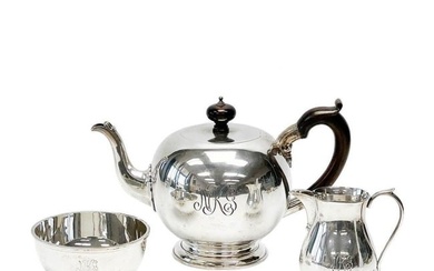 Asprey & Garrard England Sterling Silver Tea Set Teapot with Wood Handle