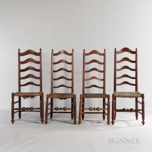Assembled Set of Four Maple Ladder-back Side Chairs