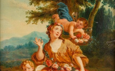 Attribué à Jean LEMOYNE (1638 1705), Femme et putti à la guirlande de fleurs, Femme...
