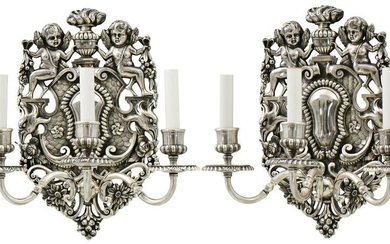 Attributed to E.F. Caldwell, Pair of Silvered Bronze