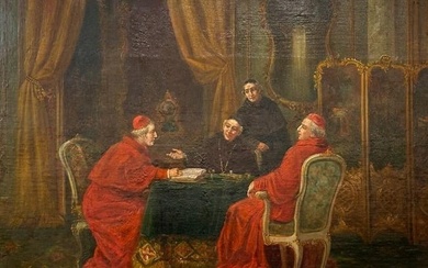 August Stephan Sedlacek (1868-1936) Oil on Canvas Four Priests, Cardinals