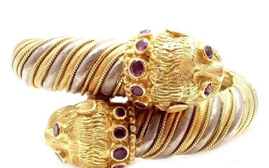 Authentic! Ilias Lalaounis 18k Yellow White Gold Ruby Chimera Bangle Bracelet