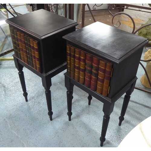 BEDSIDE CABINETS, a pair, English country house style, black...
