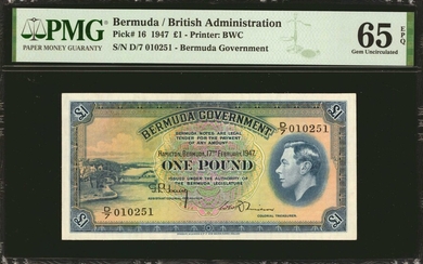 BERMUDA. Bermuda Government. 1 Pound, 1947. P-16. PMG Gem Uncirculated 65 EPQ.