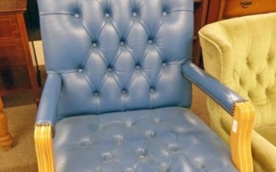 BLUE LEATHER SWIVEL CHAIR