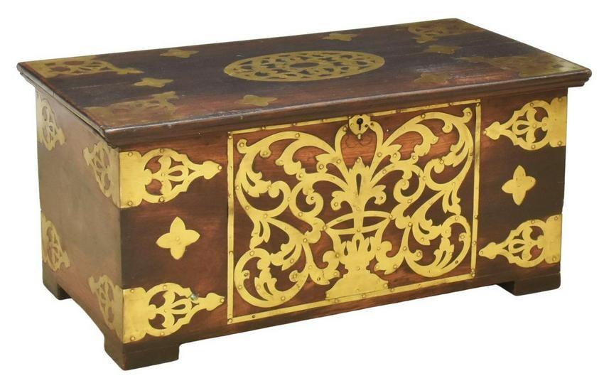 BRITISH COLONIAL BRASS-BOUND ROSEWOOD CHEST