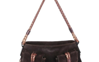 BURBERRY - a brown suede handbag. Designed with a brown