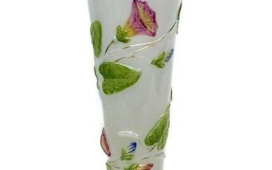Baccarat Opaline Glass Floral Enameled Vase c1900