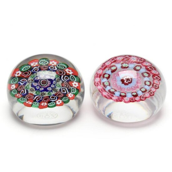 Baccarat, Pair of Millefiori Glass Paperweights