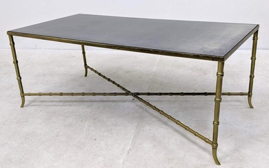 Bagues Style Brass Coffee Table. Faux bamboo with inset