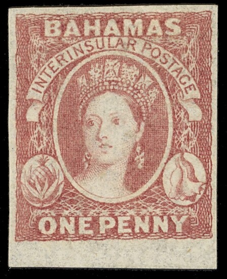 Bahamas 1859 (10 June) One Penny, Imperforate Issued Stamps 1d. reddish lake, thick paper, part...