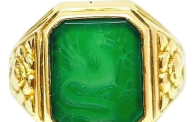 Bailey Banks and Biddle Carved Chrysoprase Yellow Gold