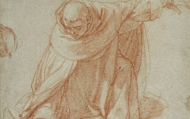 Bartolomeo Cesi, Italian 1556-1629- St Peter Martyr writing on the ground; red chalk heightened with white on blue paper, inscribed Ã¢â‚¬ËœBmeo CesiÃ¢â‚¬â„¢ in black chalk (lower left), 21.1 x 24.5 cm. Provenance: Private collection, France.; with...