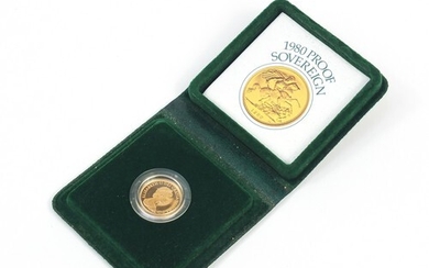 Boxed Elizabeth II 1980 gold proof sovereign with case and c...