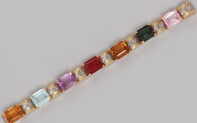 Bracelet en or rose, 750 MM, orné de pierres... - Lot 22 - Marie-Saint Germain