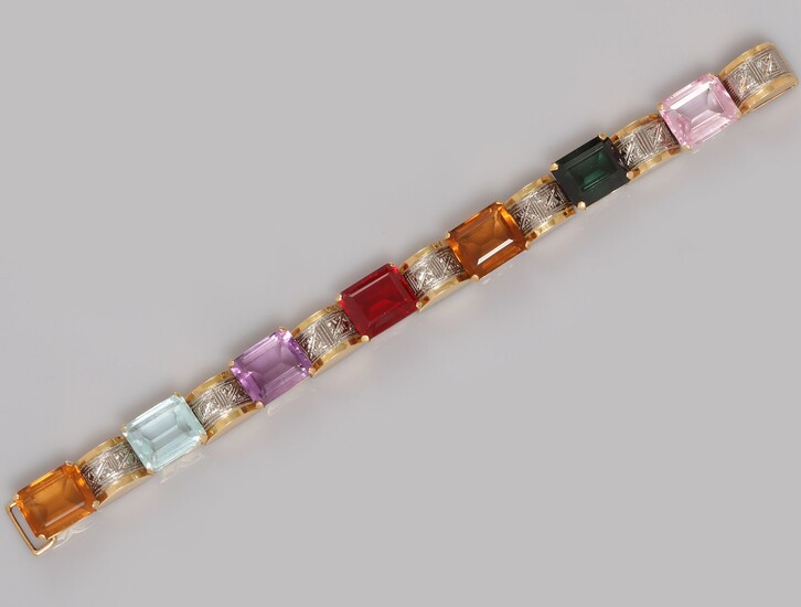 Bracelet en or rose, 750 MM, orné de pierres... - Lot 22 - Marie-Saint Germain