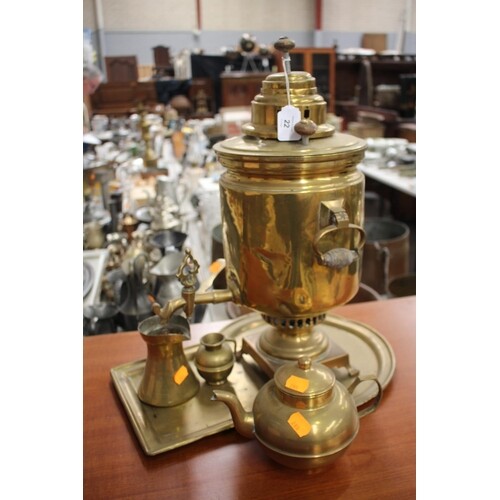 Brass samovar, with assorted accessories, approx 47cm H and ...