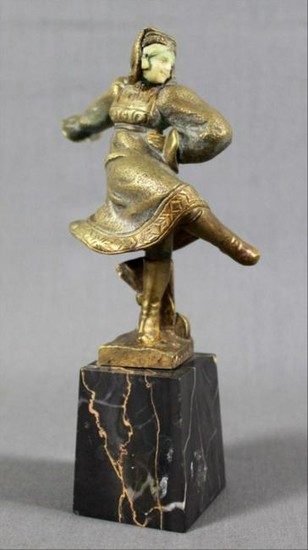 Bronze Figure Of Dancer On Marble Base Signed Morante