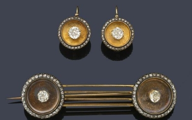 Brooch and earrings with rose and old cut diamonds