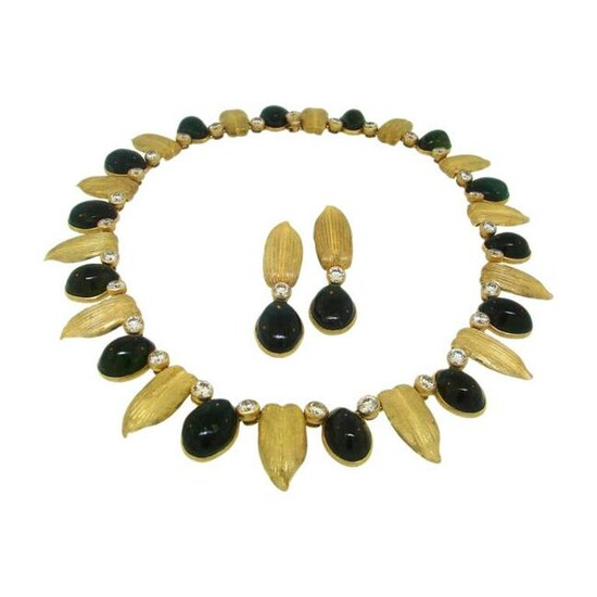Buccellati Diamond, Green Tourmaline Gold Necklace &