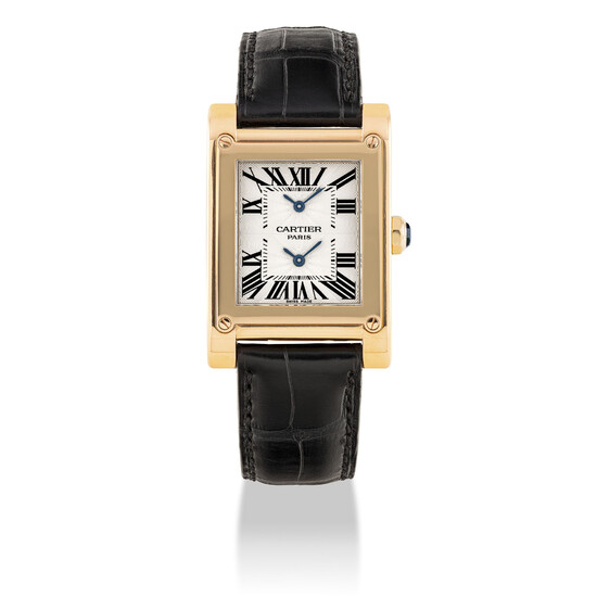 CARTIER, PINK GOLD, "CPCP" TANK A VIS, DUAL TIME