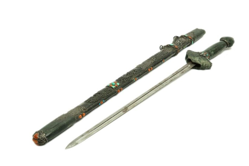 CEREMONIAL SWORD IN SILVER AND HARD STONES