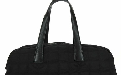 CHANEL Handbag New Line No. 6 Coco Mark Jacquard Nylon Leather Black Women's