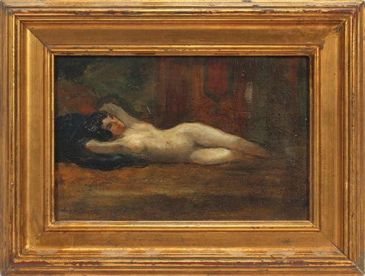 CHARLES PAUL GRUPPE CANADIAN 1860 1940 OIL ON BOARD RECLINING FEMALE NUDE
