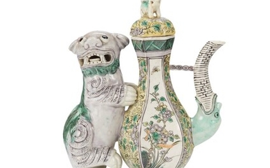CHINESE BISCUIT-GLAZED PORCELAIN TEAPOT AND COVER, KANGXI PERIOD (1662-1722)