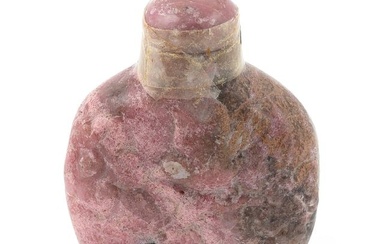 CHINESE CARVED RHODOCHROSITE SNUFF BOTTLE Late 19th Century Height 2.5". Conforming stopper.