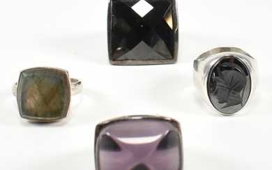 COLLECTION OF SILVER & GEM SET COCKTAIL RINGS