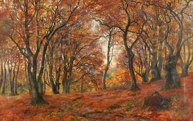 Carl Carlsen: Autumn day in the forest. Signed and dated Carl Carlsen 1901. Oil on canvas. 63.5×94 cm.