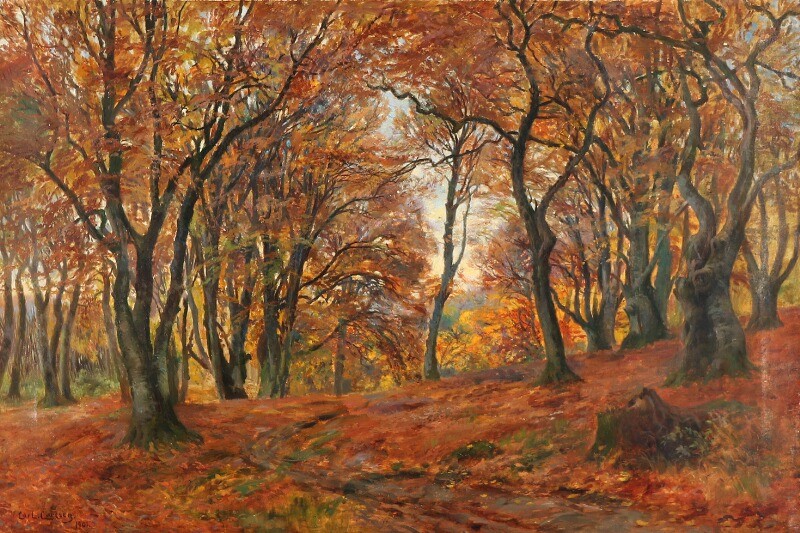 Carl Carlsen: Autumn day in the forest. Signed and dated Carl Carlsen 1901. Oil on canvas. 63.5×94 cm.