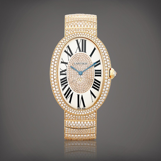 Cartier Baignoire, Reference 3033 A pink gold and diamond-set bracelet watch, Circa 2012 | 卡地亞 | Baignoire 型號3033 | 粉紅金鑲鑽石鏈帶腕錶，約2012年製