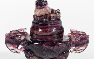 Carved Amethyst Tripod Censer and Cover