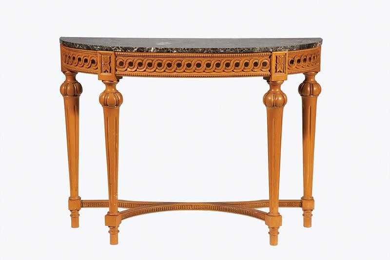 Carved Fruitwood Demilune Console Table