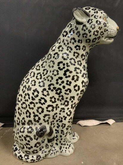 Ceramic Floor Sized Snow Leopard Sculpture