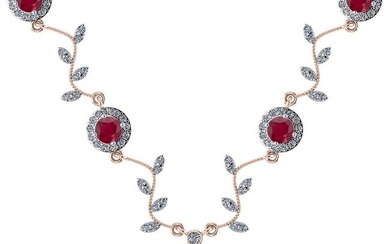 Certified 12.79 Ctw SI2/I1 Ruby And Diamond 14K Rose Necklace