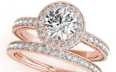 Certified 1.50 Ctw SI2/I1 Diamond 14K Rose Gold Filigree Engagement Halo Ring