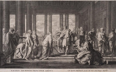 Charles Dupuis (1685-1742), Emperor Trajan grants audience, "Facilis Ad Bonem Principem Aditus", c. 1717, Engraving
