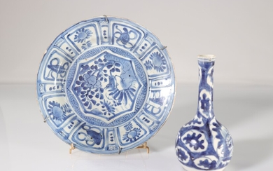 Chine assiette et vase en porcelaine blanc bleu 18ème