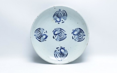 Chinese Blue & White Plate adorned with Five Phoenixes Dia29.5cm, mark to base, small chips to rim