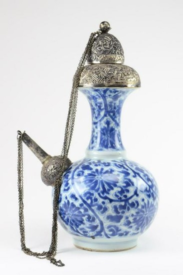 Chinese Blue & White Porcelain Kendi with Silver Mounts