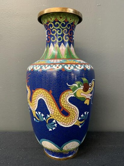 Chinese Brass And Cloisonne Vase, Yellow Dragon