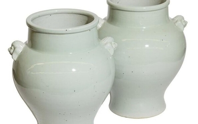 Chinese Celedon Vases with Dog Handles