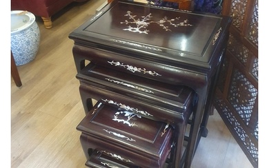 Chinese Hardwood and Mother of Pearl Nest of Four Tables dec...